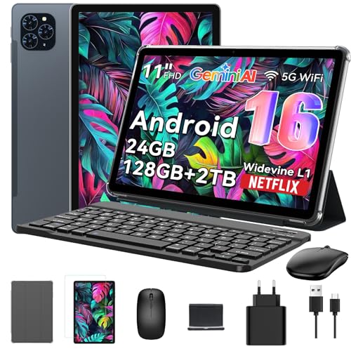 PROMOCIÓN: Tableta 2025 Primera Tablet Android 16 del Mundo con Gemini AI, 11 FHD Pantalla, 24GB , 128GB / 2 TB TF, Cámara 13 MP, 8000mAh, Widevine L1, Facial ID, 2 en 1 Tablet con Teclado y Lapiz con descuento