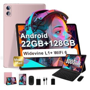 REBAJADO: Dghrti Tablet Android, 22GB + 128GB /TF 2TB, 10 Pulgada, 8000mAh, G, 8 Cores 2.0Ghz, Face ID, Widevine L1, BT5.0, GPS, 5 MP+8 MP, Pantalla Táctil Tableta con Funda Teclado Mouse -Oro