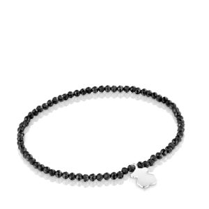 OPORTUNIDAD: TOUS Pulsera Elástica para Mujer con Bolas Redondas Facetadas de Espinela y Motivo Oso de Plata de Primera Ley, 17cm de Largo, Colección Motivos rebajado hoy