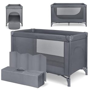 KikkaBoo Cuna de Viaje SO Gifted 2026, Cuna Bebe 120×60 cm hasta 15 kg, Parque Plegable con Bolsa de Transporte, Ligera y Compacta, Gris con descuento