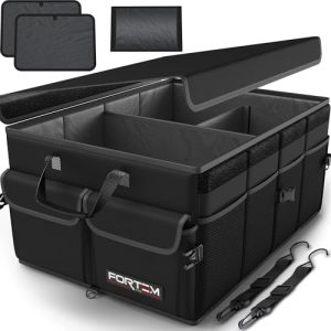 FORTEM Organizador Maletero Coche, Caja Plegable SUV con Compartimentos, Accesorios Auto Mujer Hombre, Tela Oxford 600D, Base Antideslizante, Correas Ajustables, Tapa Suave