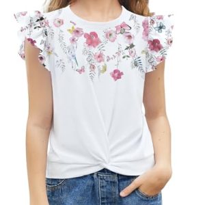 OFERTA: Arshiner niñas Camisetas de impresión de Manga Corta de los niños de Moda Casual Camisa de Verano Mangas de Vuelo Tops Camiseta básica para Las niñas Flores 150 | Oferta Amazon