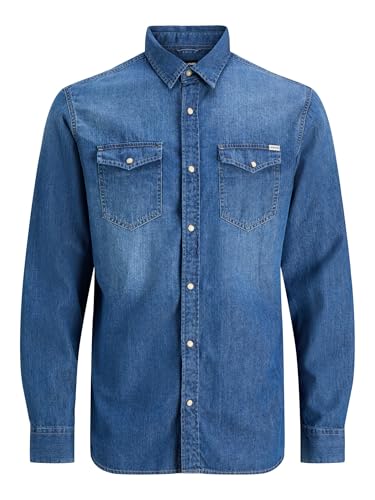 REBAJADO: Jack & Jones Hombre Jjesheridan Shirt L/s Camisa vaquera,Azul ,Large