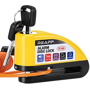 ¡GRAN PRECIO! REAPP Candado Moto Disco con Alarma 110 DB, Antirrobo Moto Freno 7mm con Accesorios 1.5m Cable Recordatorio y Candado Bolsa, Pinza Moto Antirrobo para Motocicletas Bicicleta