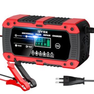 CHOLLO: RYQLVOT Cargador de Coche 12V 10A Cargador Baterias Coche y Moto con Pantalla Táctil LCD Inteligente y Múltiples Protecciones Cargador de Batería para Auto Moto Camión AGM, Gel, SLA con oferta