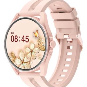 HUAKUA Smartwatch Mujer con Llamadas, 1,3″ Redonda Reloj Inteligente con Podómetro, Esfera de Reloj Personalizada, Monitor Sueño, Podómetro, Pulsómetro Pulsera Actividad para Android iOS