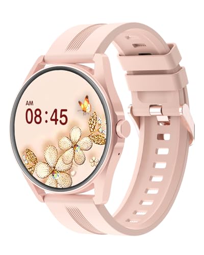 HUAKUA Smartwatch Mujer con Llamadas, 1,3" Redonda Reloj Inteligente con Podómetro, Esfera de Reloj Personalizada, Monitor Sueño, Podómetro, Pulsómetro Pulsera Actividad para Android iOS