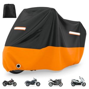 TOP VENTAS: Favoto Funda para Moto y Scooter – Cubierta Impermeable y Anti-UV con Orificio para Candado, Lona de Protección Exterior e Interior, Negro y Naranja, 220×105×125cm con descuento