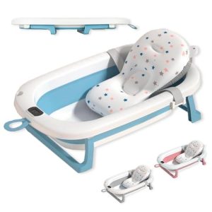 PROMOCIÓN: JUPPLIES Bañera Bebé Plegable con Cojín Ergonómico, Termómetro Digital y Patas Antideslizantes | Portátil, Compacta y Segura para Recién Nacido | Oferta Amazon