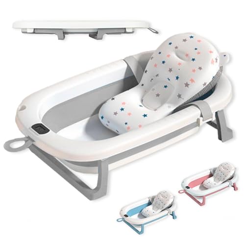 TOP VENTAS: JUPPLIES Bañera Bebé Plegable con Cojín Ergonómico, Termómetro Digital y Patas Antideslizantes | Portátil, Compacta y Segura para Recién Nacido rebajado hoy