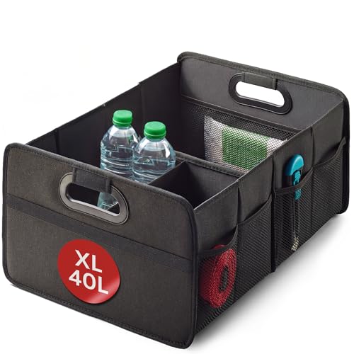 Praknu Organizador de Maletero Plegable XL – 3 Compartimentos Flexibles con 5 Bolsillos – Base Antideslizante – Tamaño Ideal para Organización del Coche – Robusto y Resistente al Agua de Tela Oxford en promoción