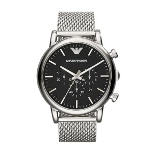 TOP VENTAS: Emporio Armani Reloj Hombre, Movimiento cronógrafo de cuarzo, caja de 46mm de acero inoxidable plateado con correa de acero inoxidable, AR1808, Tono plateado y negro