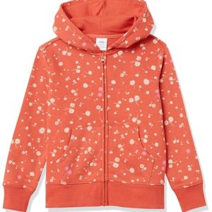 ¡GRAN PRECIO! Amazon Essentials Sudadera de Forro Polar con Capucha y Cremallera Niña, Naranja Floral, 6-7 años