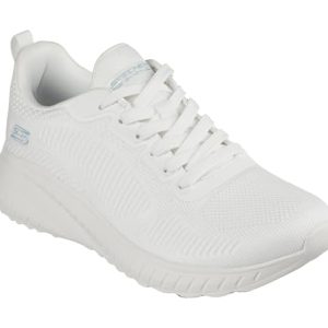 ¡GRAN PRECIO! Skechers Bobs Squad Chaos Face Off, Zapatillas de Deporte Mujer, White Engineered Knit, 38.5 EU