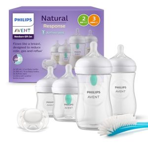 PROMOCIÓN: Philips Avent Set de regalo para recién nacidos: 4 biberones con sistema AirFree, chupete ultra soft y escobilla, de 0-12 meses