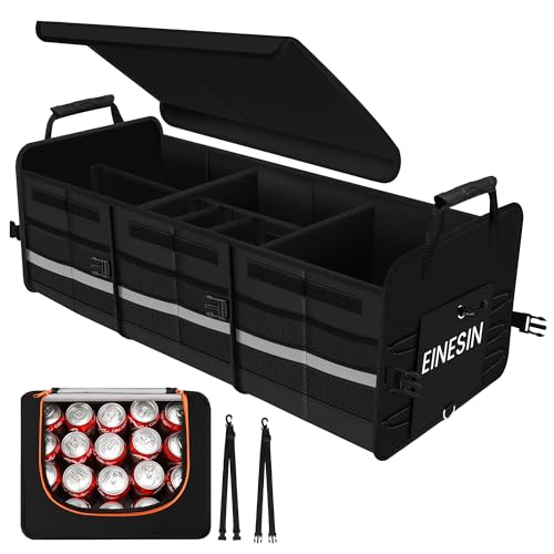TOP VENTAS: Einesin Organizador Maletero Coche con Bolsa Aislante, 88L Gran Capacidad Varios Compartimentos, Plegable Impermeable y Base Antideslizante Tapa Desmontable Negro
