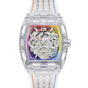 CHOLLO: Guess Reloj de Pulsera de Silicona Phoenix para Hombre, Transparente, Correa