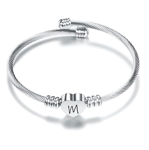 TOP VENTAS: Suonie Plata Amor Corazón 26 Letra Inicial Alfabeto A-Z Pulsera Joyería Regalo Ajustable Para Hija Hijo Hermanas Amigos Madre Colega Amante Cumpleaños Navidad con descuento