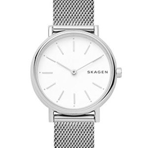 OFERTA: Skagen Signatur Lille Reloj para Mujer, Movimiento de cuarzo a dos agujas en tono plateado con correa de acero inoxidable o piel, 30 mm, Tono Plata Y Blanco