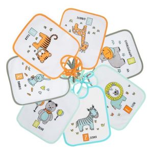 CHOLLO: Ti TIN Pack de 7 Baberos Bebé Impermeables, Rizo de Algodón Plastificado, Absorbentes y Fáciles de Lavar, Cierre con Cintas, Hasta 12 Meses con descuento