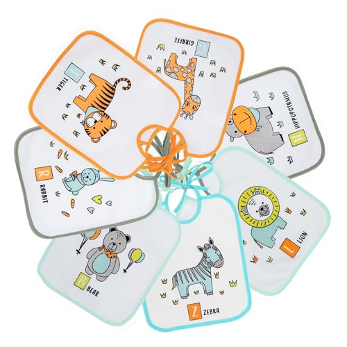 CHOLLO: Ti TIN Pack de 7 Baberos Bebé Impermeables, Rizo de Algodón Plastificado, Absorbentes y Fáciles de Lavar, Cierre con Cintas, Hasta 12 Meses con descuento