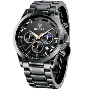 REBAJADO: Benyar – Reloj para Hombre, Resistente al Agua, cronógrafo Luminoso, clásico, Relojes de Pulsera de Piel, Gran Esfera Fecha, analógica y antiarañazos, Regalo Elegante , Azul Plata-B, con oferta