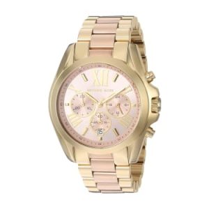 OFERTA: Michael Kors Reloj Bradshaw para Mujer, Movimiento cronógrafo de Cuarzo de 43 mm con Correa de Acero Inoxidable, Tono Oro y Tono Oro Rosa