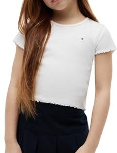 OPORTUNIDAD: Tommy Hilfiger Camiseta de Manga Corta Chicas Essential Rib Slim Fit, Blanco , 10 Años con oferta