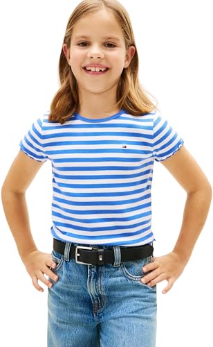 TOP VENTAS: Tommy Hilfiger Camiseta de Manga Corta Chicas Essential Rib Slim Fit, Azul , 10 Años