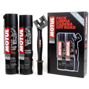 CHOLLO: Kit limpiador lubrifica cadena Motul Chain Clean C1 + Motul C3 Chain Lube Off Road + Cepill | Oferta Amazon