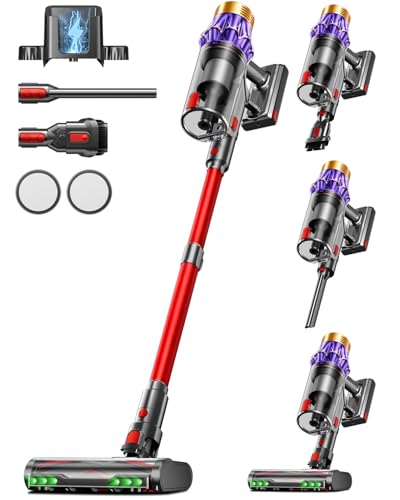 REBAJADO: AIBIRTH Aspiradora sin Cable 55Kpa/650W/70Mins, Escoba Aspiradora de 1.8L, Sistema de Filtración de 8 Etapas,Autoportante, Adecuada para Pelo de Mascotas, Luz Verde Alfombras y Suelos de Madera | Oferta Amazon