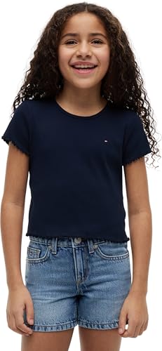 CHOLLO: Tommy Hilfiger Camiseta de Manga Corta Chicas Essential Rib Slim Fit, Azul , 12 Años en promoción