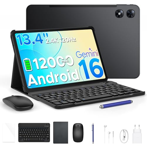 OPORTUNIDAD: P13PRO Tablet 13.4 , 2. 120Hz Display Tablet Android 16 con 48GB +256GB , 12000mAh, Gemini AI, T7280 Octa-Core, 16MP + 8MP, 5G WIFI, 4G LTE, Tablets con Teclado, lapiz, Funda-Negro con descuento