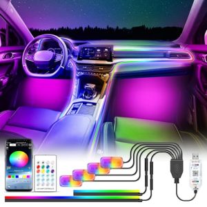 OFERTA: Wilktop – Iluminación led para interior de coche con USB, colores arcoíris RGBic, 210 modos intermitentes, 2 en 1, para consola central y 4 luces de suelo | Oferta Amazon
