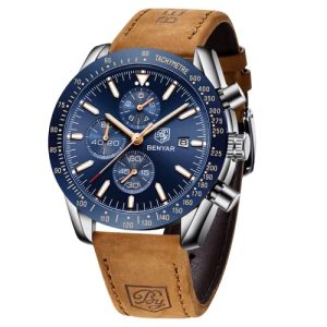 OPORTUNIDAD: by BENYAR Relojes para Hombre Cronógrafo Analógico Movimiento de Cuarzo Impermeable Luminoso Fecha Banda de Cuero Reloj de Pulsera Negocios Casual Diseñador Relojes Elegante Regalo para Hombres al mejor precio