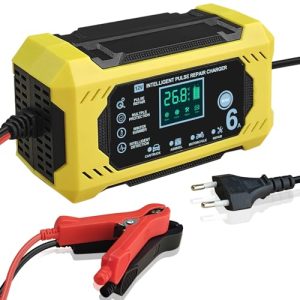 Cargador Baterias Coches Moto 12V 6A Inteligente Completamente Automático con Pantalla Táctil LCD,Automática de Detección Reparación Mantenimiento y Múltiples Protecciones para Plomo-ácido/AGM/Gel con oferta