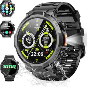 OFERTA: Reloj Inteligente Hombre con Linterna, 1.53» Militar Smartwatch con 1000mAh, IP68 Reloj Deportivo con Llamadas /Monitor de Sueño/Pulsómetro, 100+Modos Deportivos para Android iOS