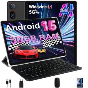 REBAJADO: DMOAO Tablet 10 Android 15 con Gemini AI, 30 GB + 2 TB Expansión, 5G WiFi, GPS, Widevine L1, Octa-Core, BT 5.0, 6000mAh, , FHD Tablet con Teclado+ Ratón + Funda, Nero con descuento