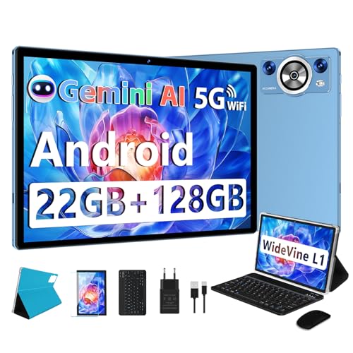 DESCUENTO: DEERTiME 2026 Tablet 10 Android Gemini AI, 22GB +128GB /TF 2TB, 8-Core 2.0 GHz, 8000mAh Batería, 5G WiFi, BT 5.0, Widevine L1, GMS, Widgets, Tablet con Funda, Teclado y Ratón - Azul | Oferta Amazon