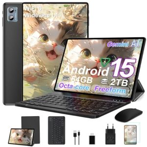 REBAJADO: SUAAT Tableta 10 Android 15 Octa Core, 64 GB + 2 TB TF, 5G + 2,4G WiFi, 5.0, Cámara 8 MP + 5 MP, con Funda, Teclado y Ratón, Negro con descuento