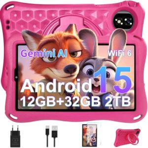 DESCUENTO: Tablet Para Niños 9 Android 15 Gemini AI, 12GB +32GB ,Octa-Core, 5G , GMS Certified, BT 5.0, 8+5MP, 5000mAh,Widevine L1,BT5.0,Control Parental Tablet con EVA Funda-Rosa con descuento