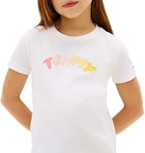 DESCUENTO: Tommy Hilfiger Camiseta de Manga Corta Chicas Puff Print de algodón, Blanco , 4 Años