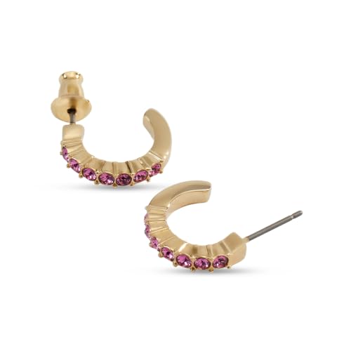 ¡GRAN PRECIO! Swarovski Pendientes de aro Mini Hoop, Talla redonda, Rosas, Baño tono oro con descuento