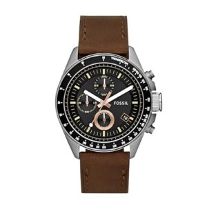 TOP VENTAS: Fossil Reloj para Hombre Decker, movimiento Cronógrafo Cuarzo, 44mm Plata / Acero Caja de acero con correa de piel, CH2885 en promoción