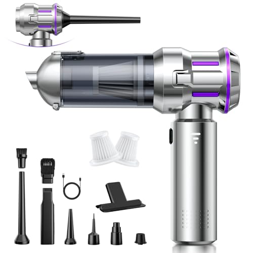 REBAJADO: Aspirador de Mano, 25000Pa Aspiradora sin Cable Coche con Descarga de Polvo Automática con un Toque, 4 en 1 Aspirador Coche, Motor sin Escobillas, 3 Niveles, Ideal para Pelo de Mascotas, Coche, Hogar con descuento