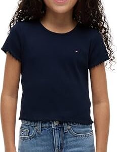 REBAJADO: Tommy Hilfiger Camiseta de Manga Corta Chicas Essential Rib Slim Fit, Azul , 4 Años al mejor precio