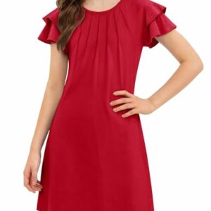 Arshiner Vestidos de Verano para niña, Plisados, Mangas onduladas, Vestido Festivo, Vestido de Camiseta para niña, Manga Corta, Corte A, Vestidos Infantiles, Rojo, Talla 150, 11-12 años con descuento