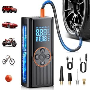 OPORTUNIDAD: Compresor Aire Portátil 8000mAh, 150PSI Inflador Ruedas Coche, Inflador Electrico Bicicleta de Doble Alimentación con Pantalla Digital y Luz LED, Apagado Automático para Coche, Moto, Bicicleta, Pelota en promoción