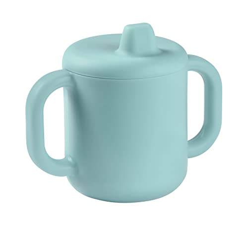REBAJADO: Béaba, Taza de aprendizaje para bebé, función biberón/taza, 100% silicona de calidad, asas anchas, fácil de agarrar, ergonómica, boquilla flexible, azul | Oferta Amazon