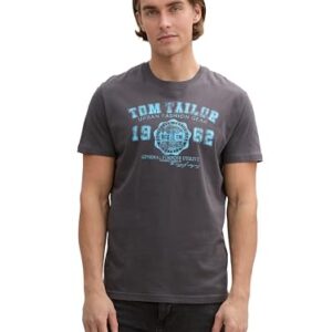TOM TAILOR Hombre Camiseta con logotipo impreso 1008637, 10899 – Tarmac Grey, M